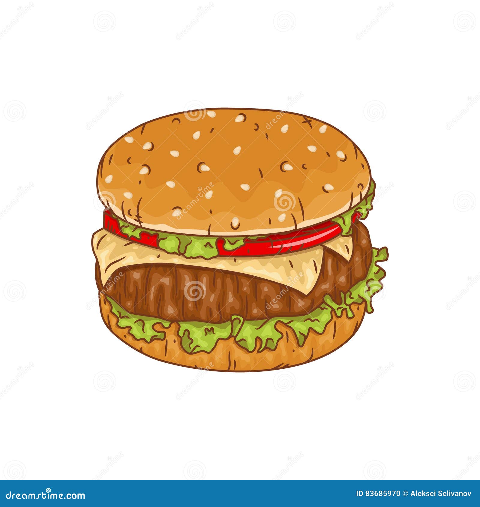 Vector Drawing of Hamburger in Cartoon Style. Vector Illustration Stock