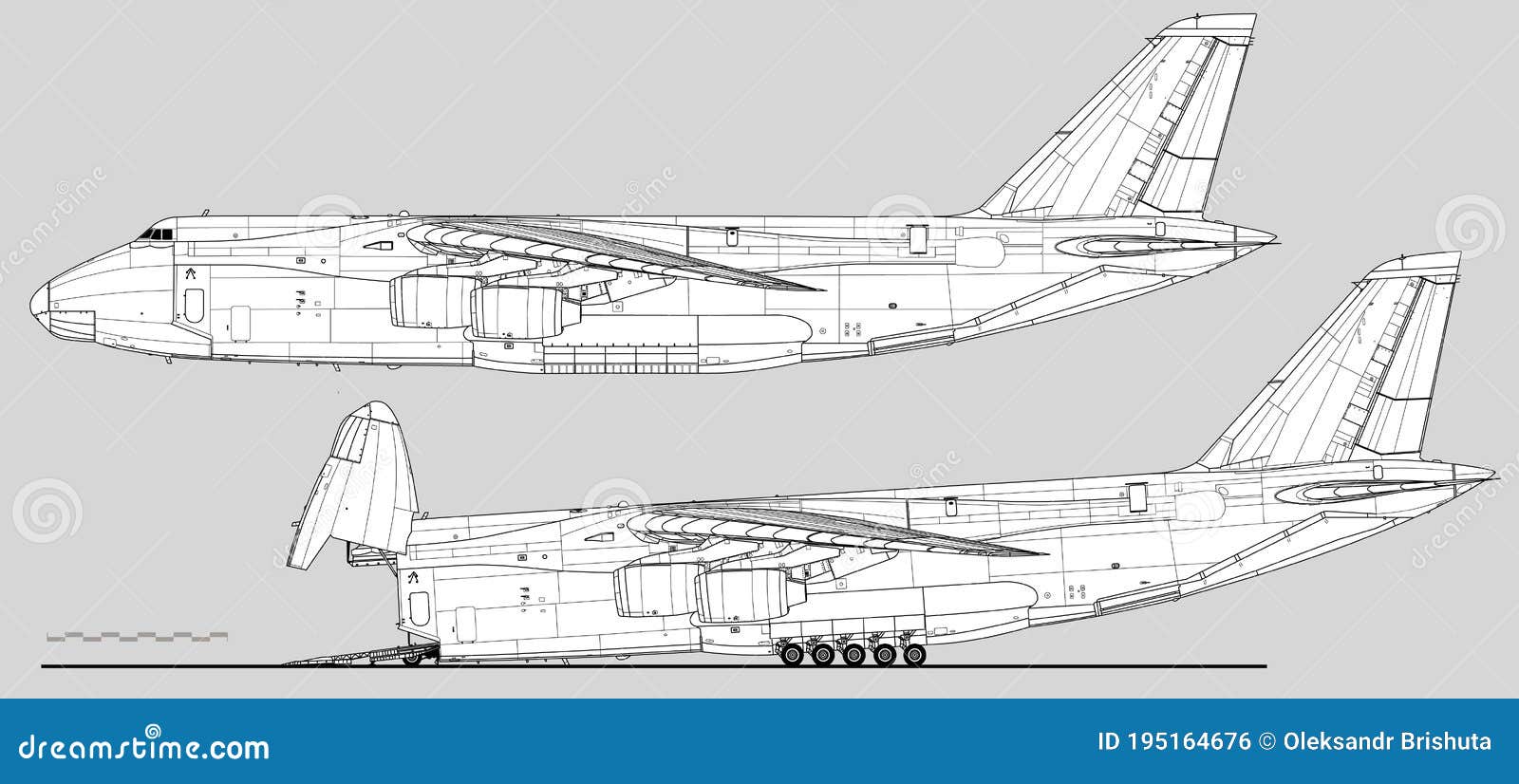 antonov an-124 ruslan.  drawing of heavy transport aircraft. image for  and infographics