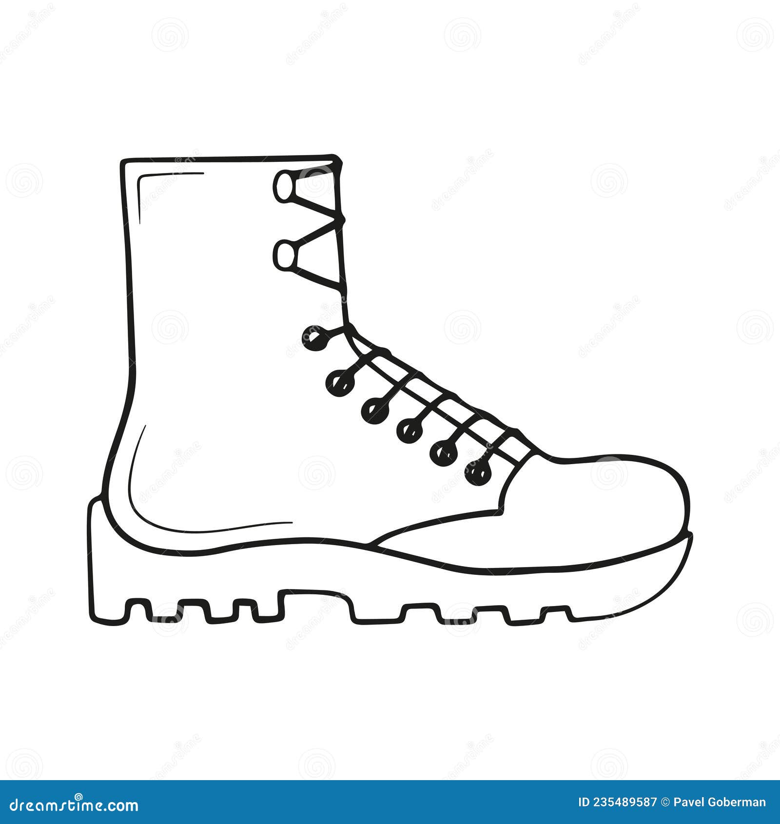 Vector Drawing of a Hiking Boot, Doodle Isolated Stock Vector