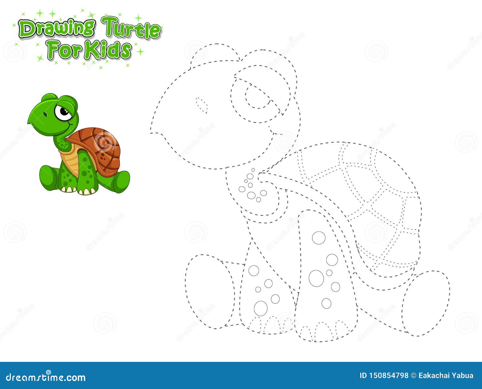 Vector Drawing and Paint Cute Cartoon Turtle. Educational Game for Kids.  Vector Illustration with Cartoon Style Funny Sea Animal Stock Vector -  Illustration of book, educational: 150854798