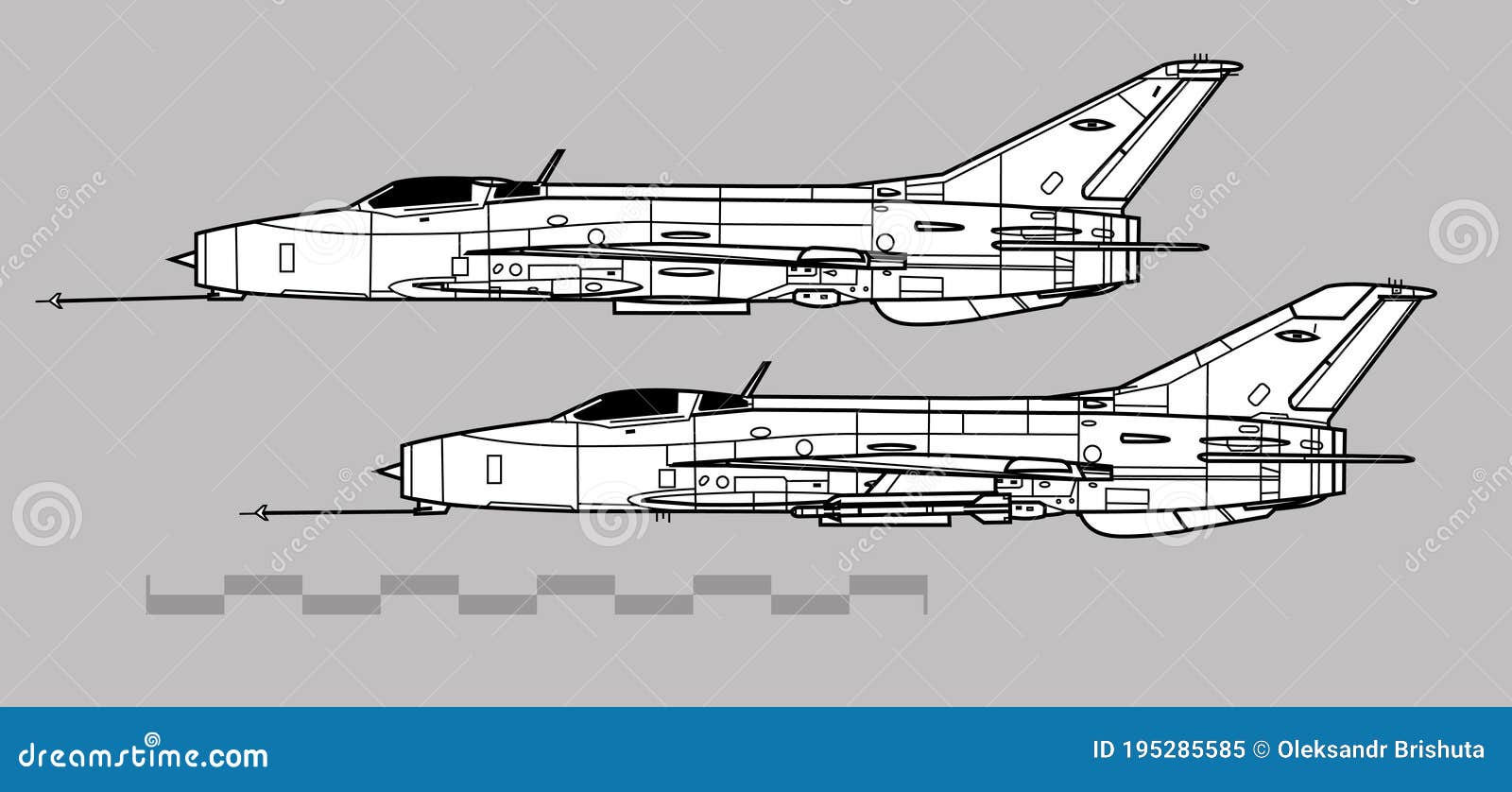 mikoyan mig-21.  drawing of suoersonic interceptor.