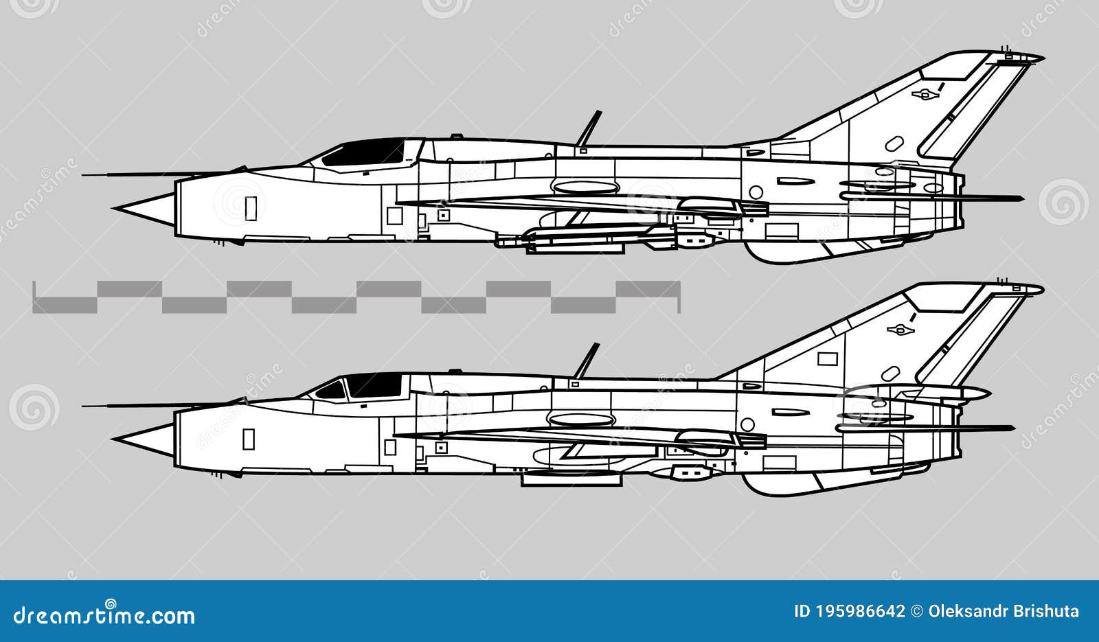 mikoyan-gurevich mig-21.  drawing of supersonic interceptor.