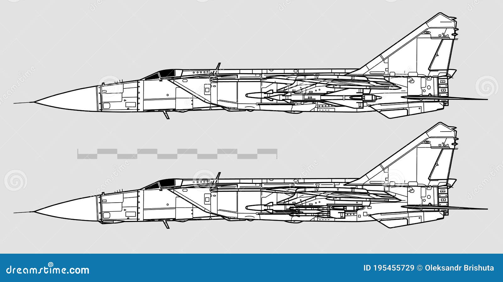 mikoyan mig-25 foxbat.  drawing of supersonic interceptor.