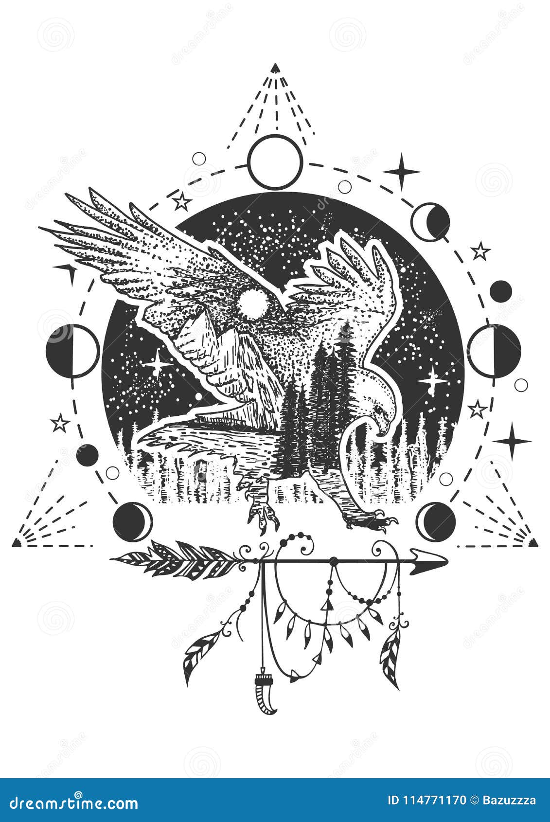 Eagle Belly Geometric Tattoo by Gulestus Tattoo