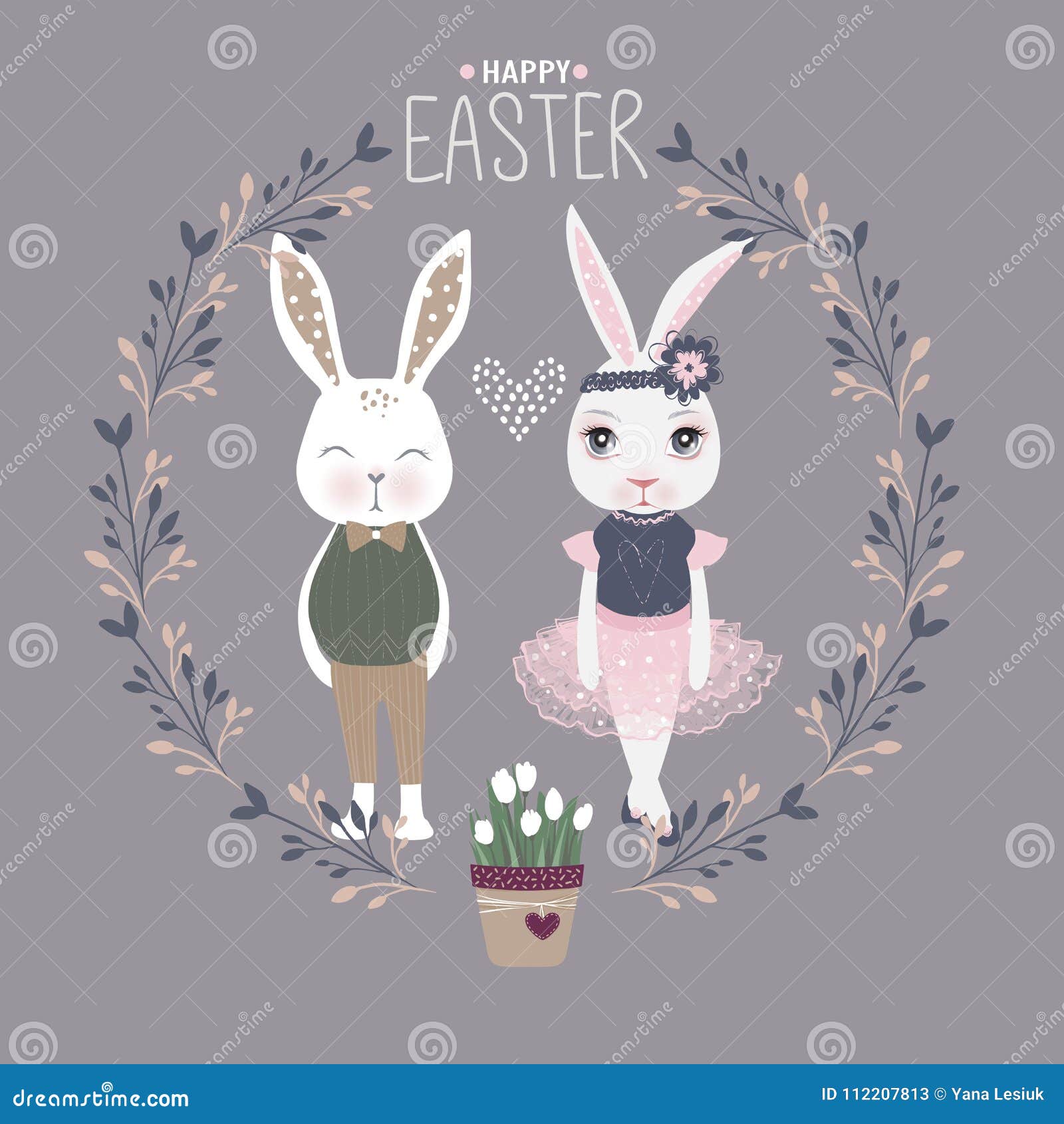Vector Easter Bunny with Eggs. Happy Easter Greeting Card. Cute Stock  Vector - Illustration of dress, decorative: 112207813