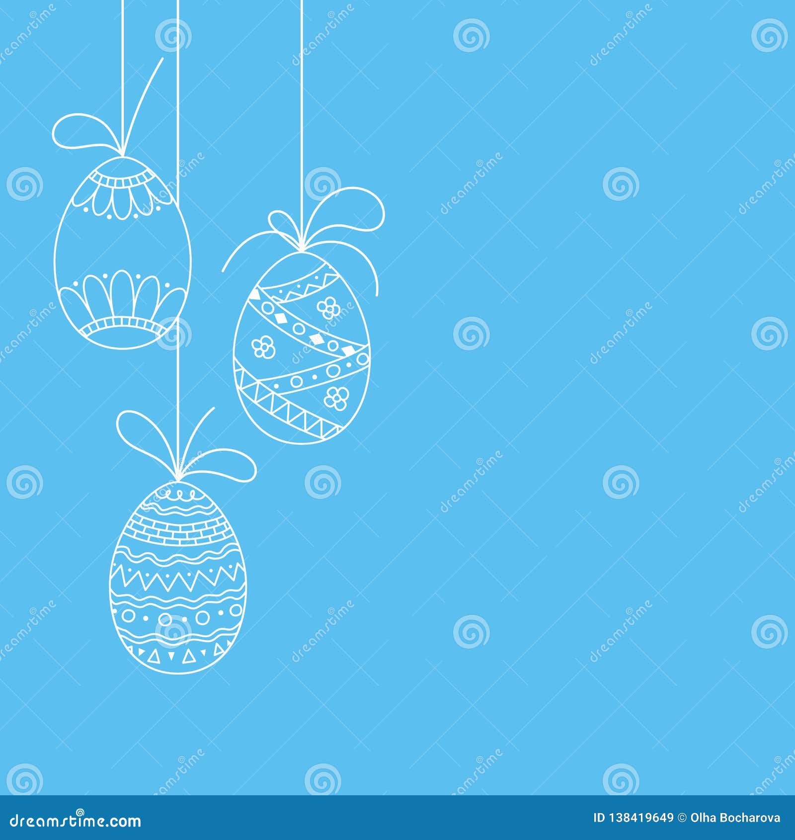 Vector Easter Invitation Card from Three Doodle Easter Eggs. Hand