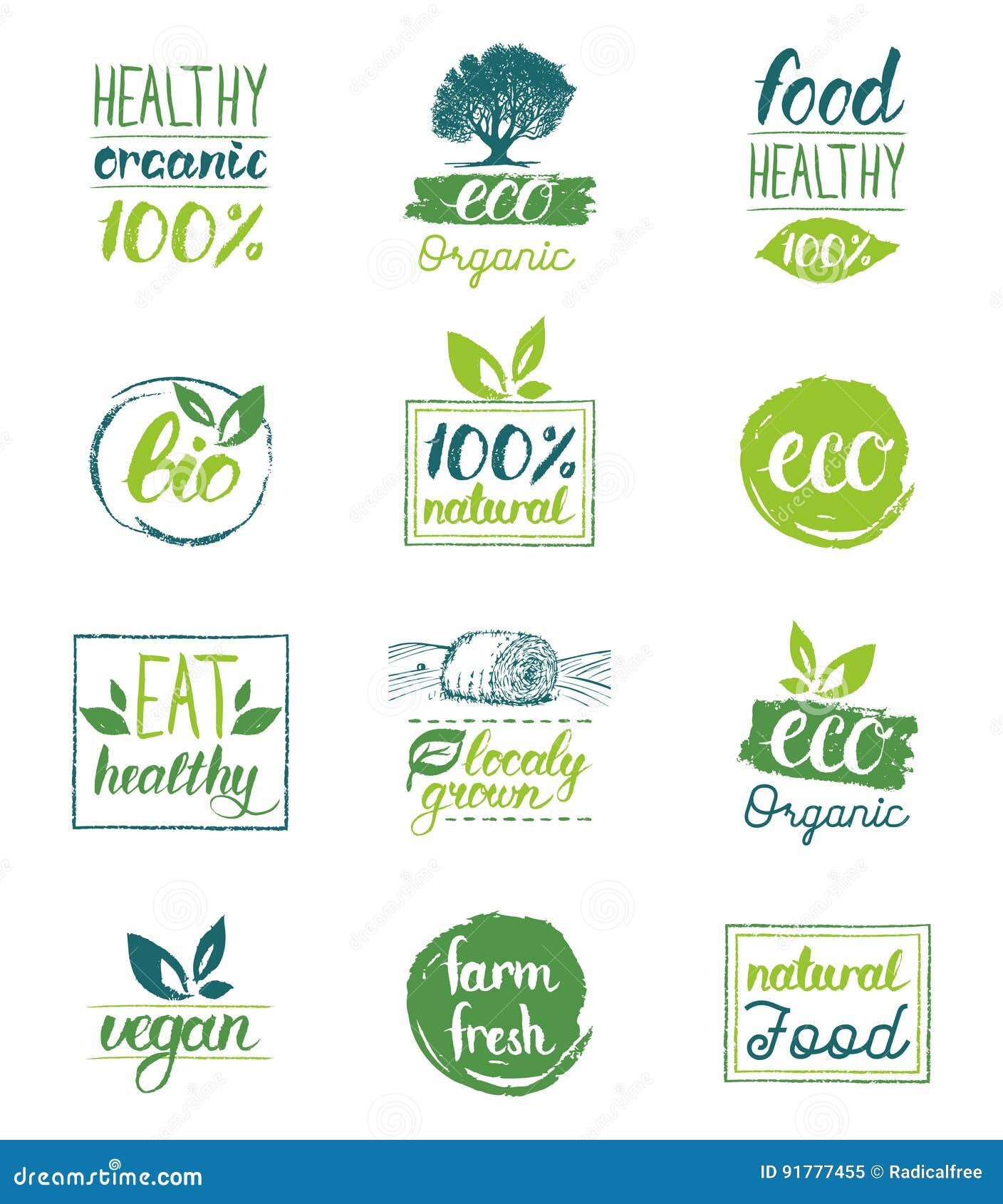Vector Eco Organic Bio Logo Cards Templates Handwritten Healthy