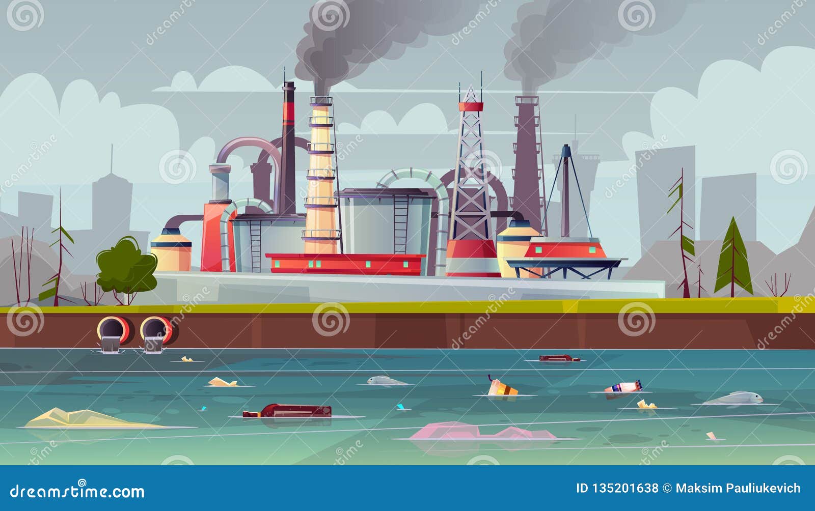  ecology concept. water pollution. factory plant.