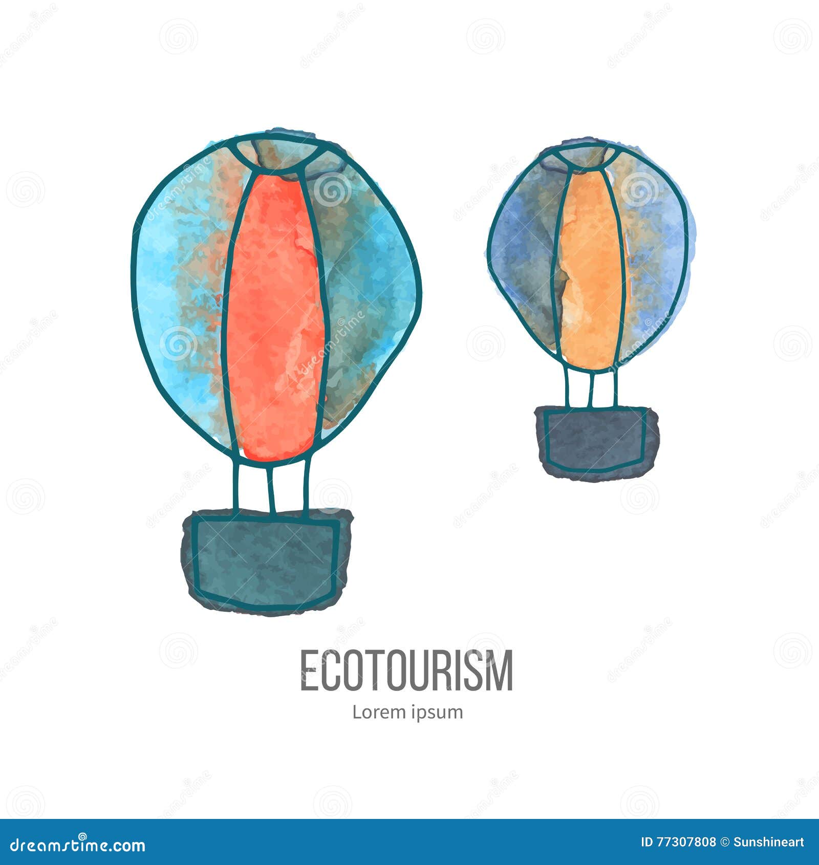  ecotourism doodle on watercolor texture