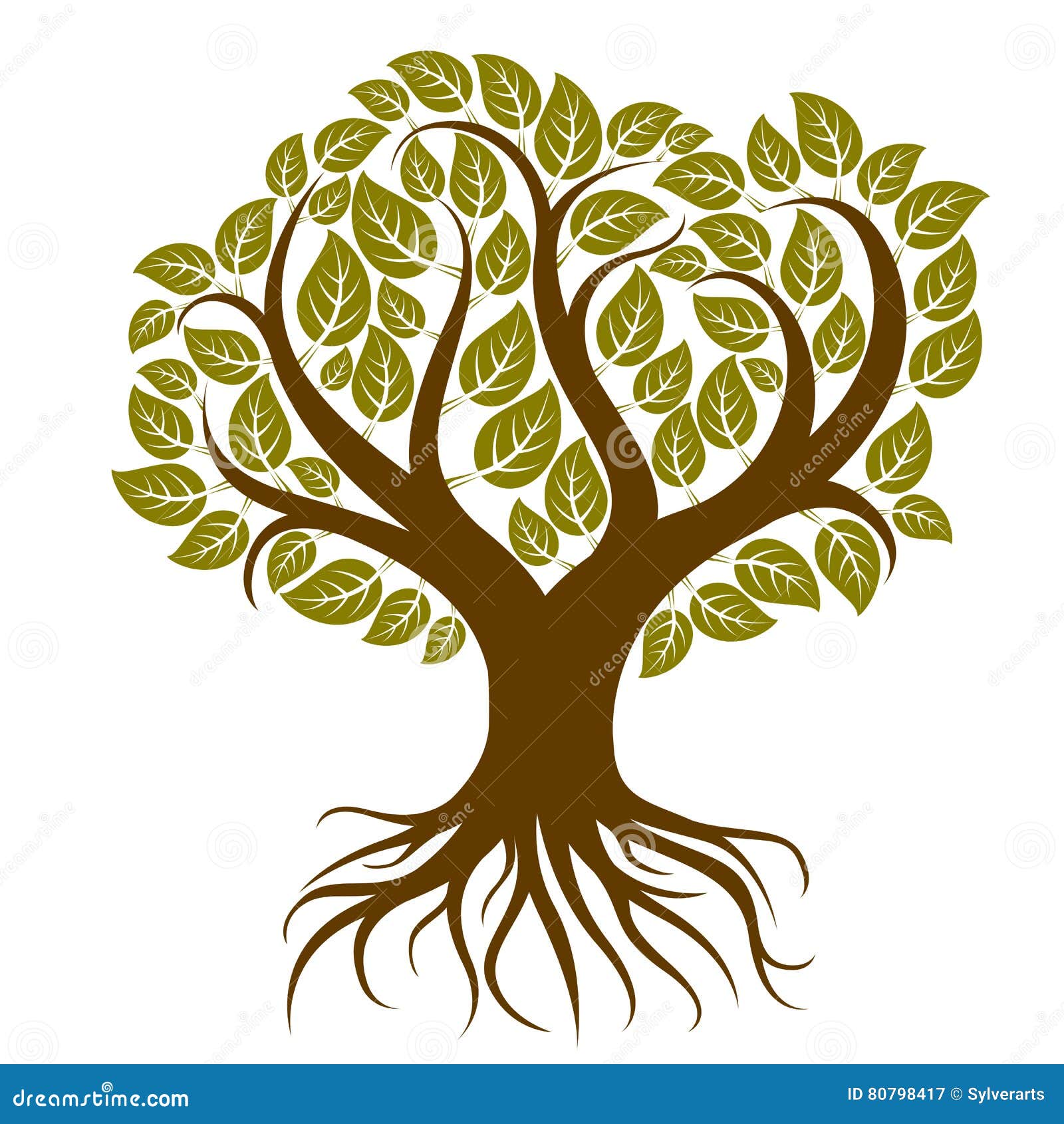Vector El Ejemplo Del Arte Del árbol Rameado Con Las Raíces Fuertes Árbol  Stock de ilustración - Ilustración de estilizado, verde: 80798417