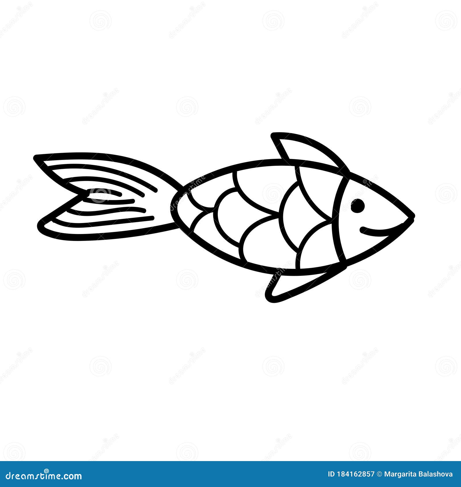 Vector Element, Black and White Drawing of a Marine Inhabitant, Cute Little  Fish Stock Vector - Illustration of cartoon, seafood: 184162857