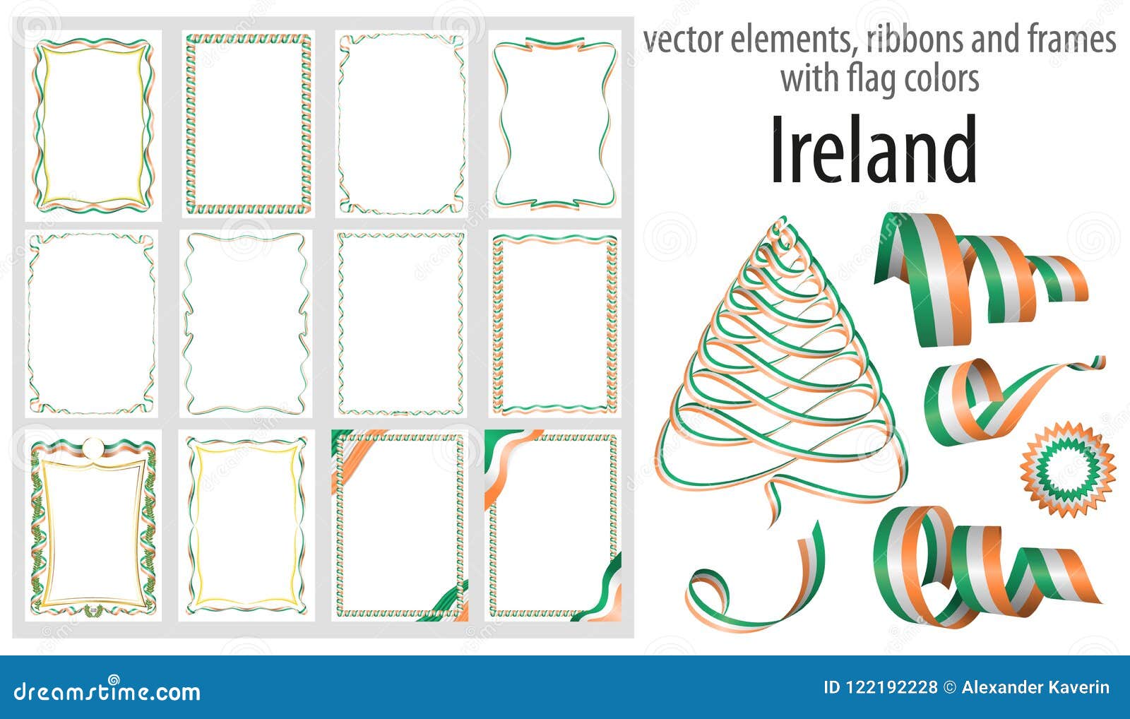 Vector Elements, Ribbons and Frames with Flag Colors Ireland, Template
