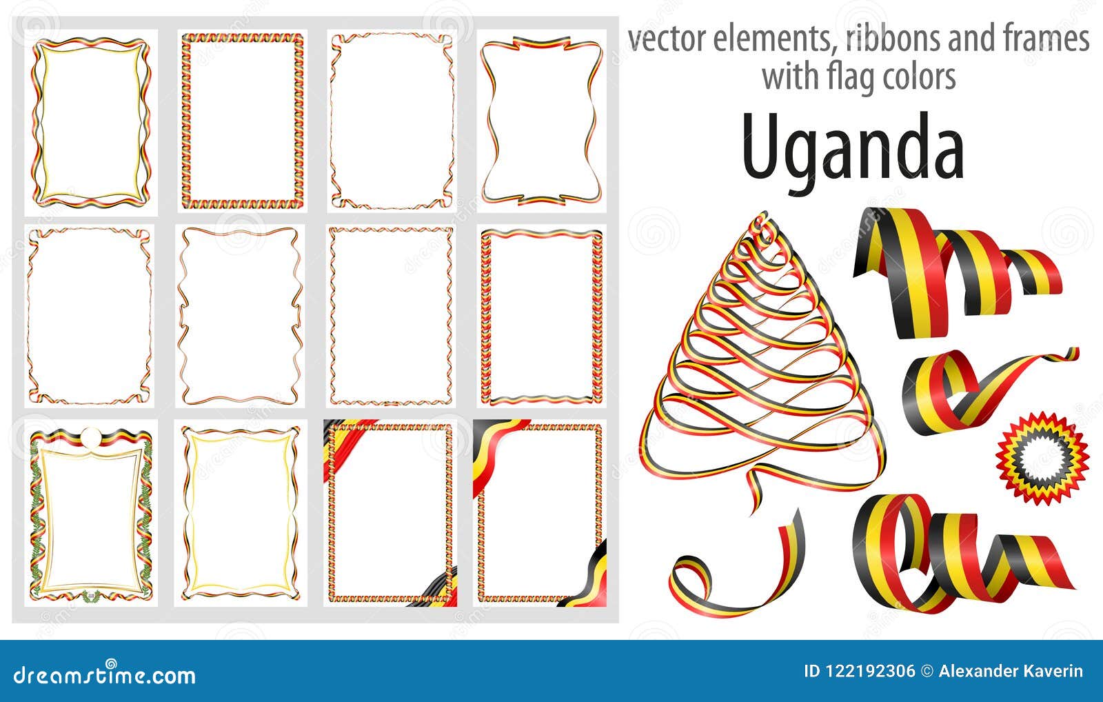 Vector Elements, Ribbons and Frames with Flag Colors Uganda, Template