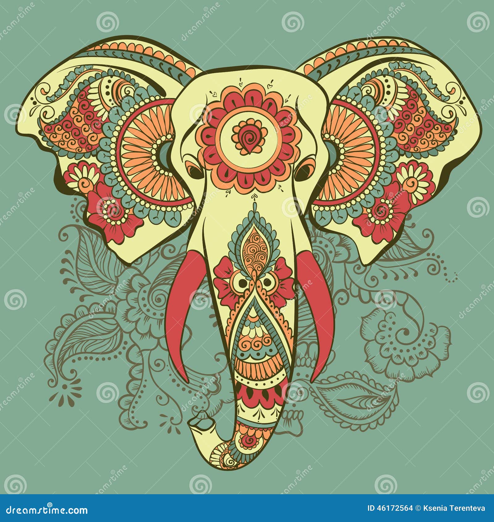 Vector Elephant On The Henna Indian Ornament Stock Vector Image 46172564