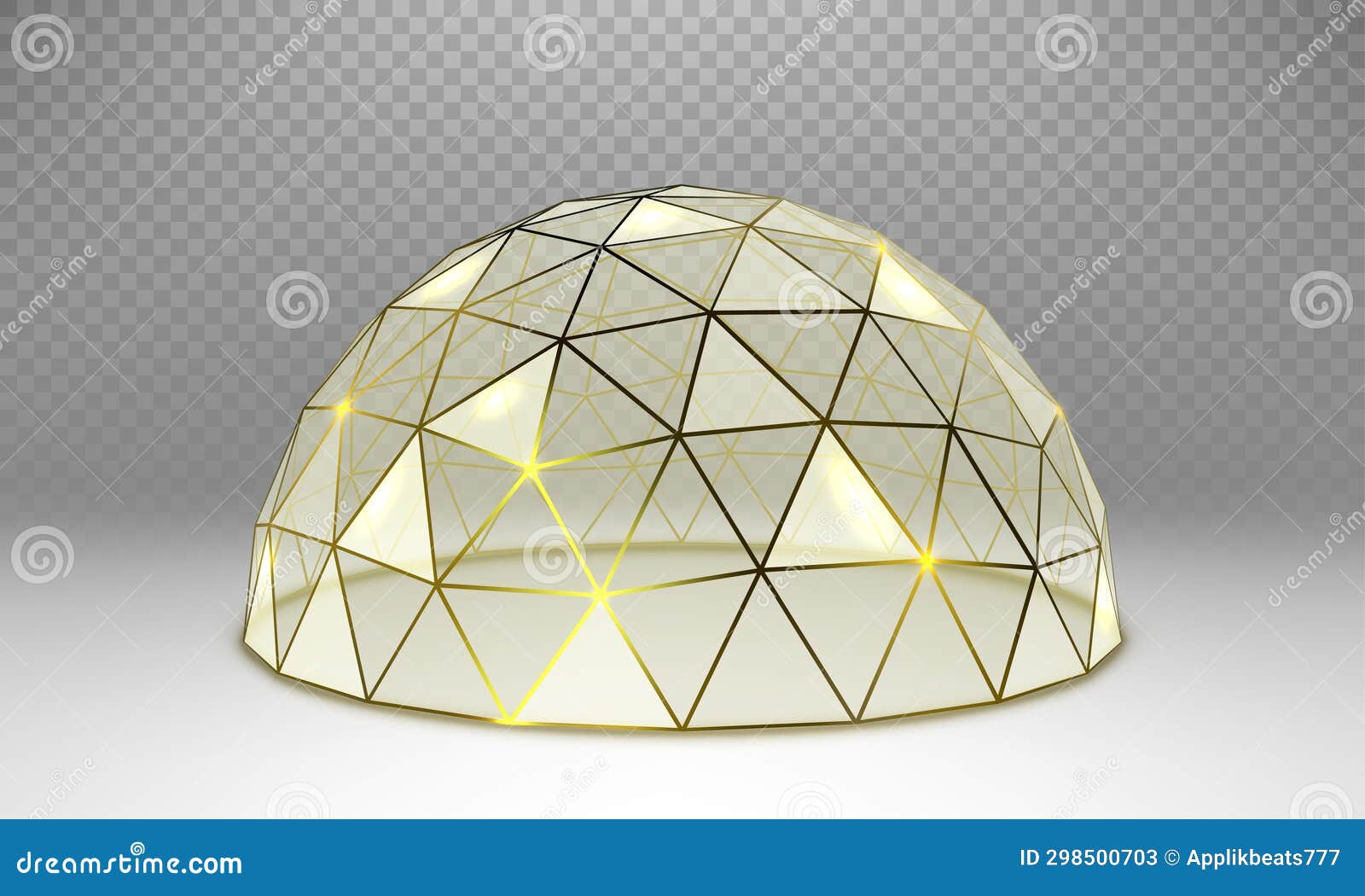 Vector Empty Glass Spherical Dome. Round Glass Dome with Gold Frame