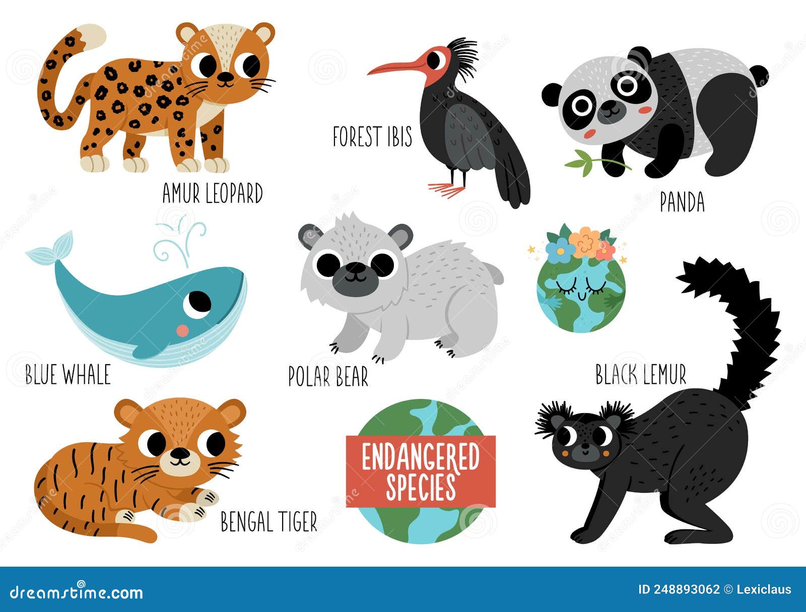 Vector Endangered Species Set. Cute Extinct Animals Collection Stock Vector  - Illustration of extinct, collection: 248893062