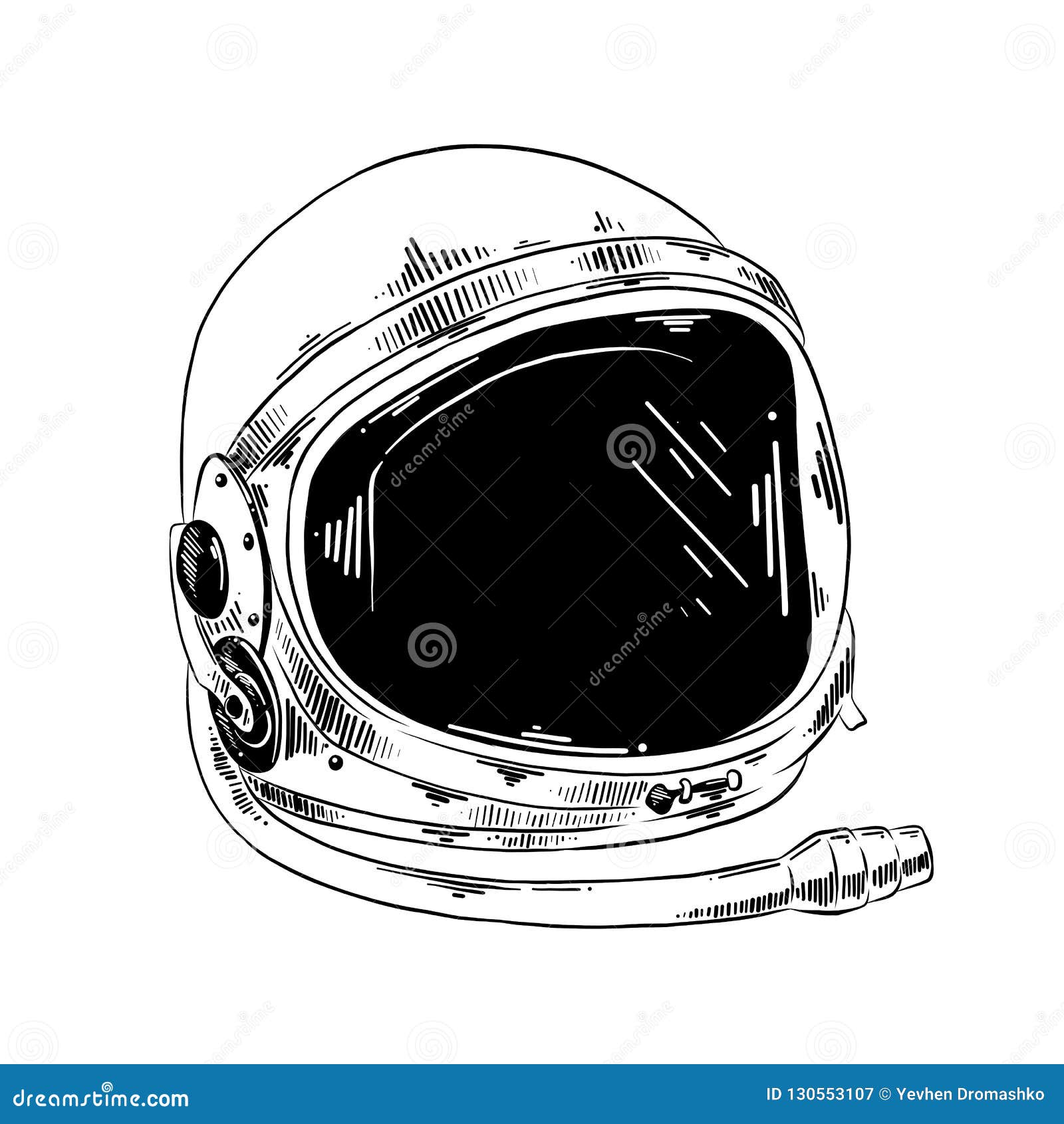 Hand Drawn Sketch of Astronaut Helmet in Black Isolated on White