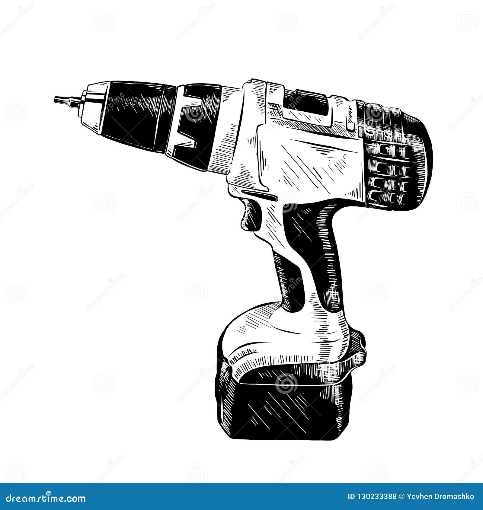 Hand Drawn Sketch of Electric Drill Tool in Black Isolated on White ...