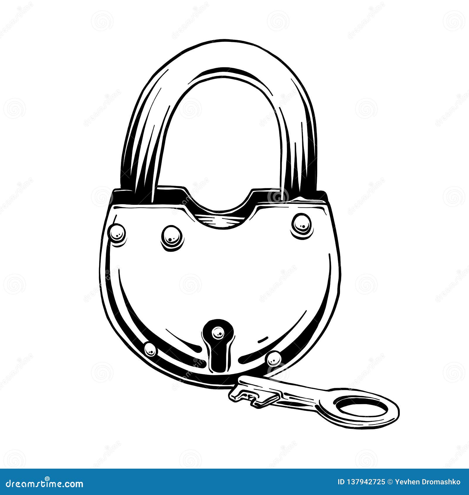 Hand-drawn lock and key illustration