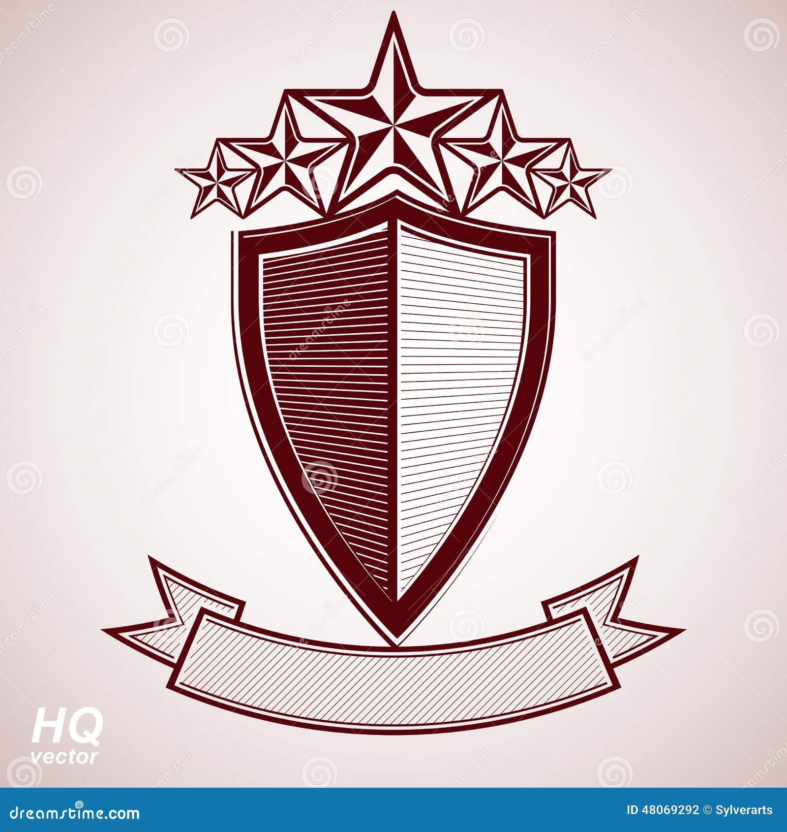  eps8 aristocratic . festive graphic shield with five stars and curvy ribbon - decorative luxury security template. c