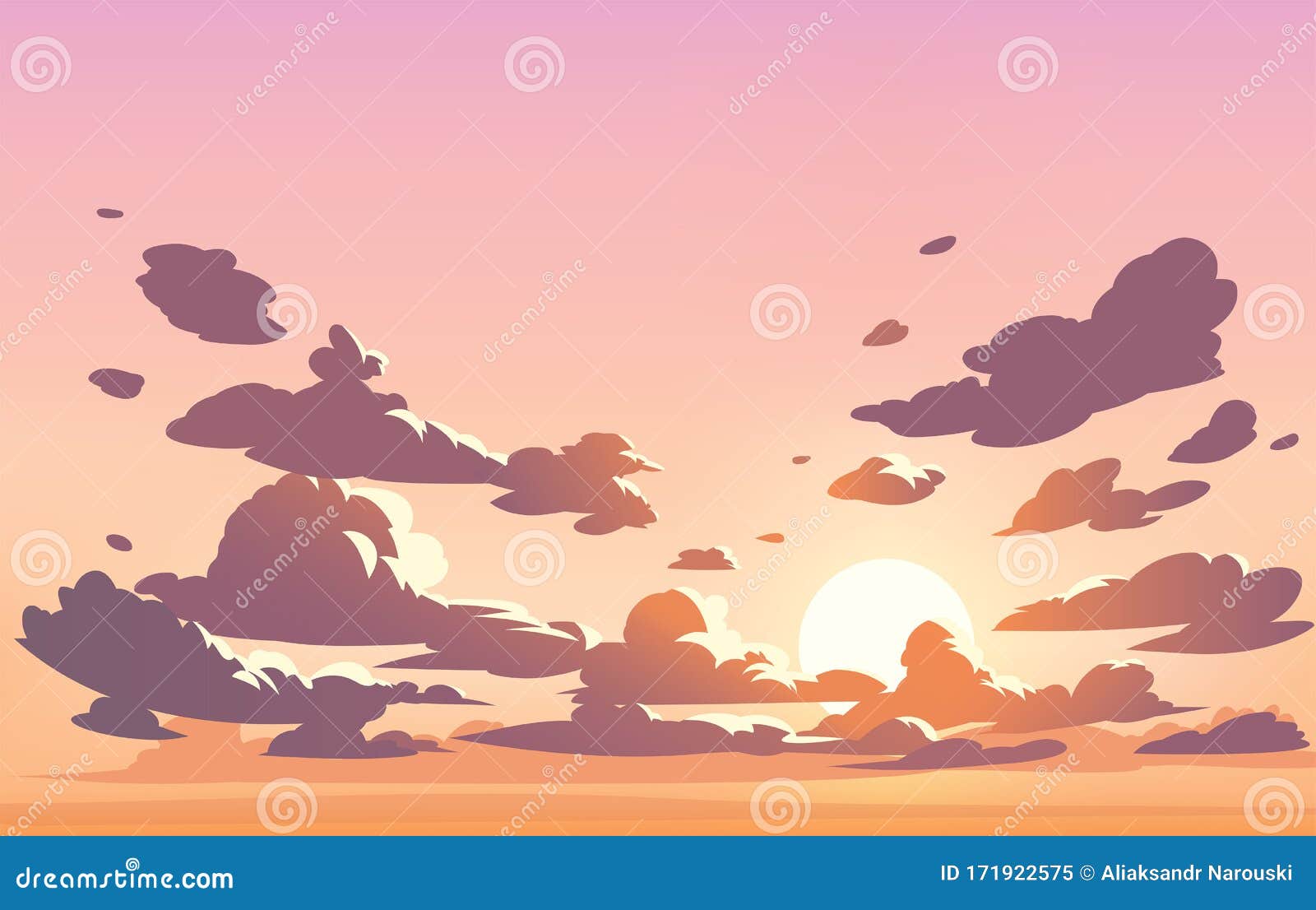 Vector Evening Sky Clouds. Anime Clean Style. Background Design ...