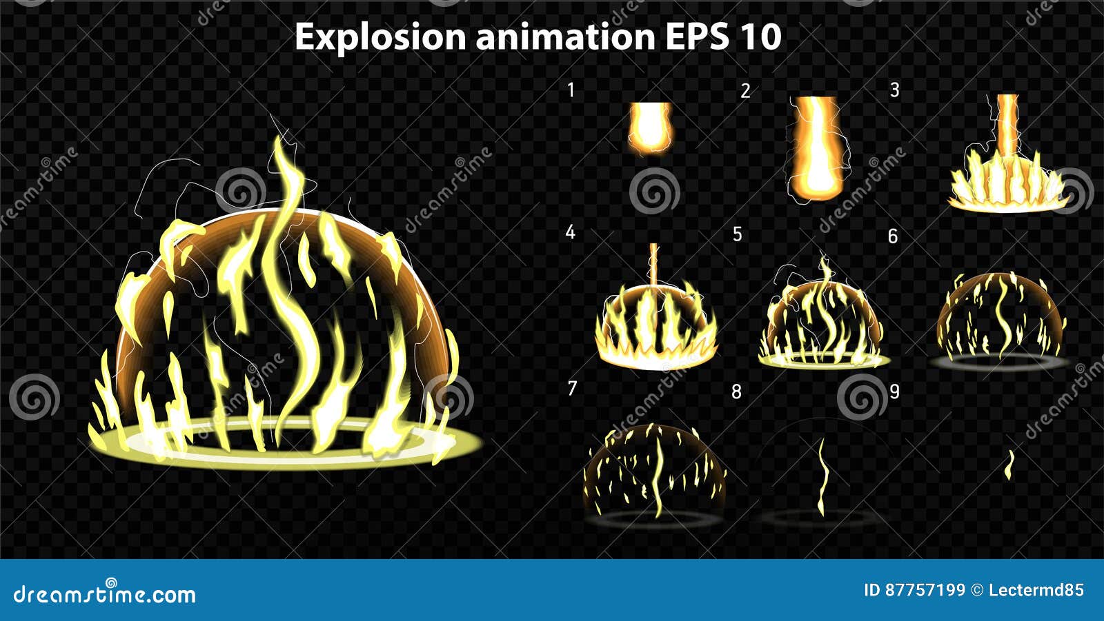  explode. explode effect animation with smoke. cartoon explosion frames. sprite sheet of explosion