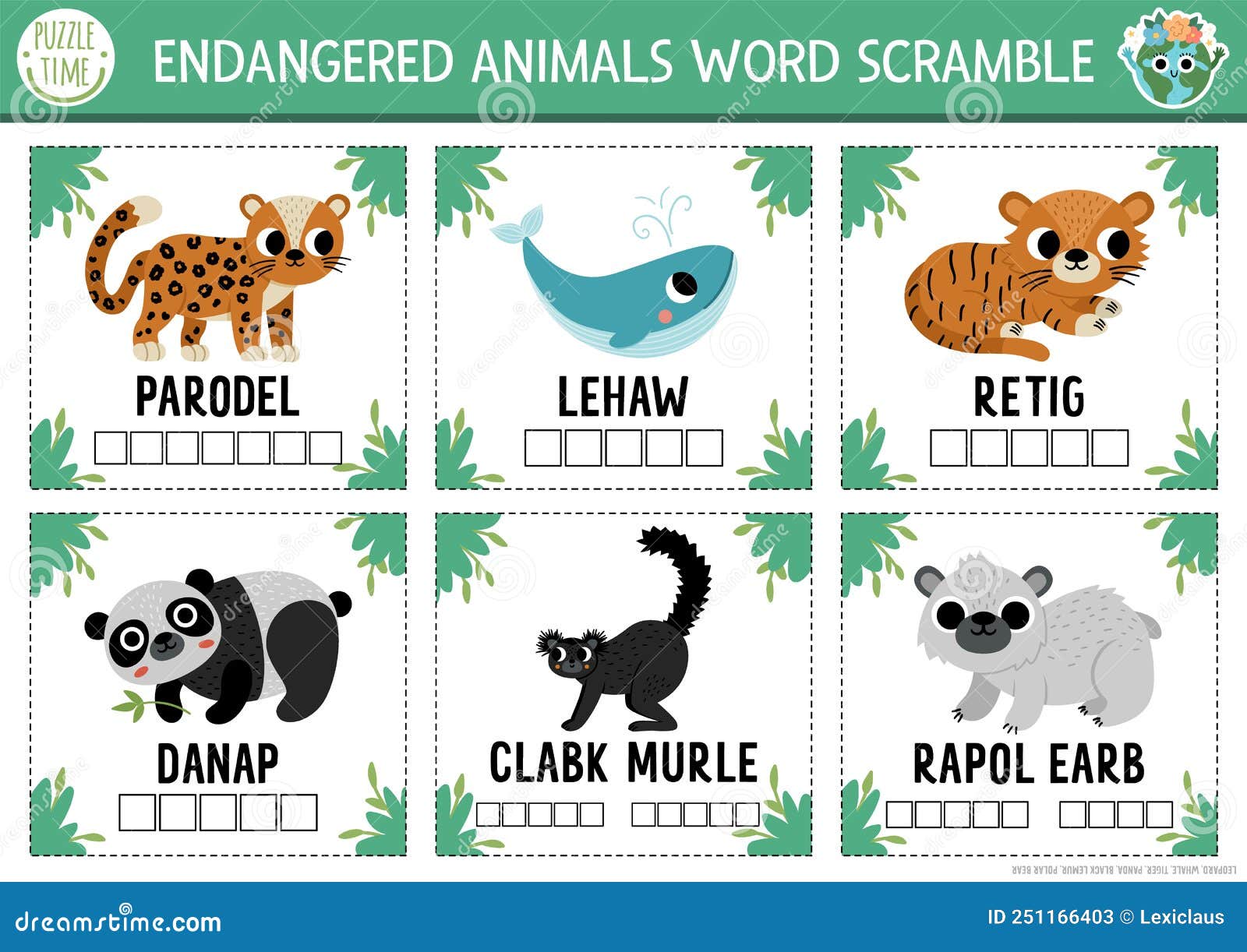 Vector Extinct Animals Word Scramble Activity Page. English Language Game with Whale, Leopard, Panda for Kids Stock Vector - Illustration of flashcard, lemur: 251166403 Vector Extinct Animals Word Scramble Activity Page. English Language Game with Whale, Leopard, Panda for Kids Stock Vector - Illustration of flashcard, lemur: 251166403