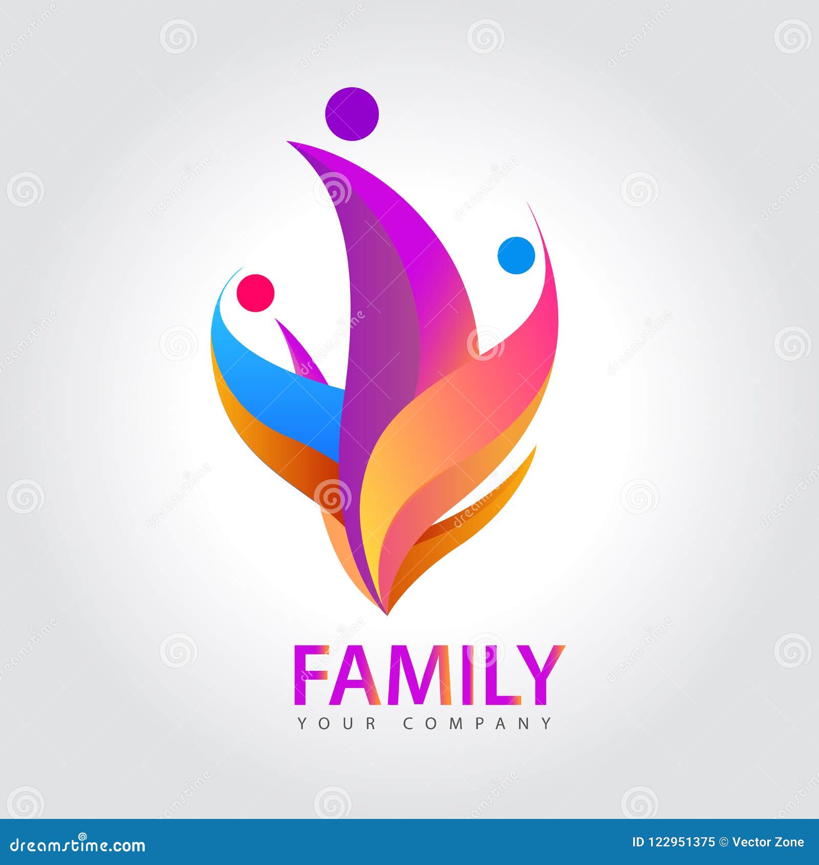 Vector Family with Kids, 5 People Group Colorful Logo. Stock Vector ...