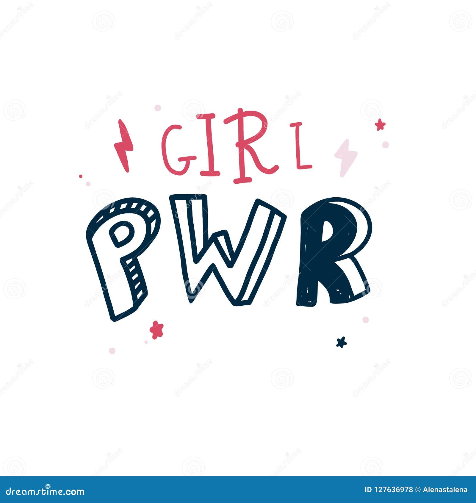 Vector Fashion Feminism Slogan With Hand Drawn Lettering Girl Pwr