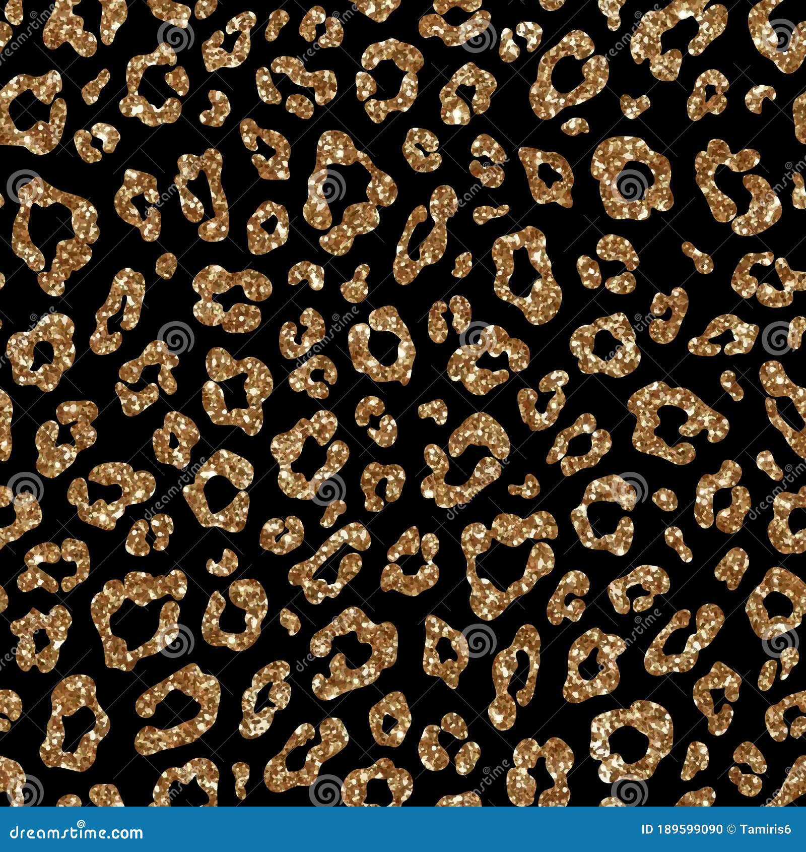 Fashion Seamless Pattern with Gold Glitter Leopard Fur. Sparkle Animal Skin  on Black Background Stock Vector - Illustration of decoration, design:  189599090