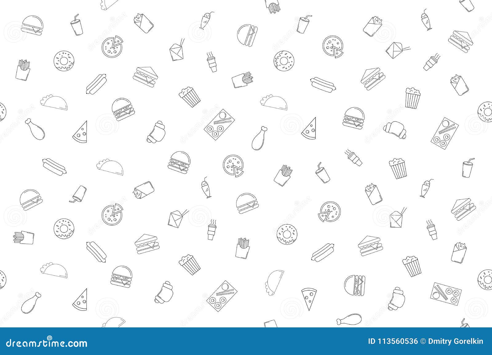 Vector Fast food pattern. stock vector. Illustration of black - 113560536