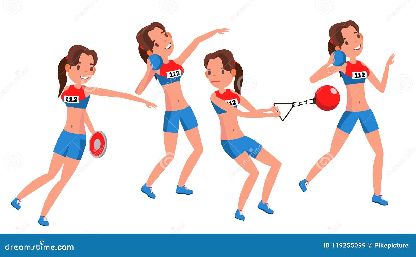 Vector Femenino Del Jugador Del Atletismo El Jugar En Diversas Actitudes  Mujer Personaje De Dibujos Animados De Isolated on White Ilustración del  Vector - Ilustración de juego, sitio: 119255099