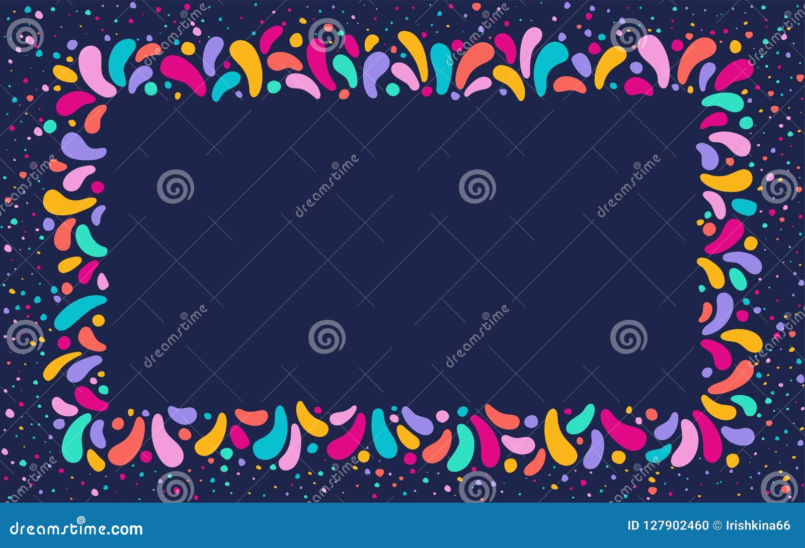 Vector Festive Rectangular Frame with Ornament of Multicolor Drops. for