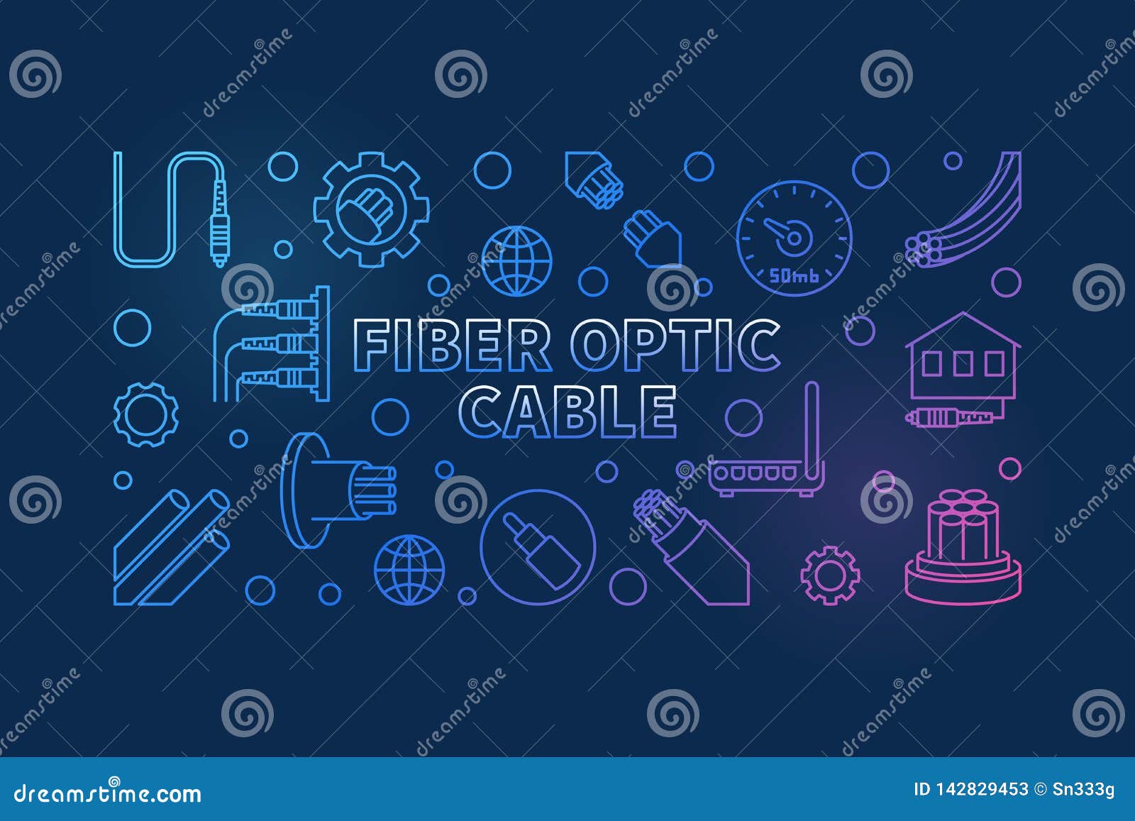 Vector Fiber Optic Cable Concept Colored Outline Banner Stock Vector