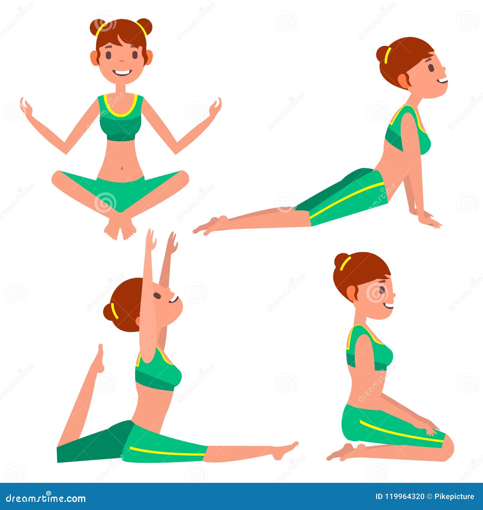 Vector Fijado Actitudes De La Mujer De La Yoga Chica Ejercicio De