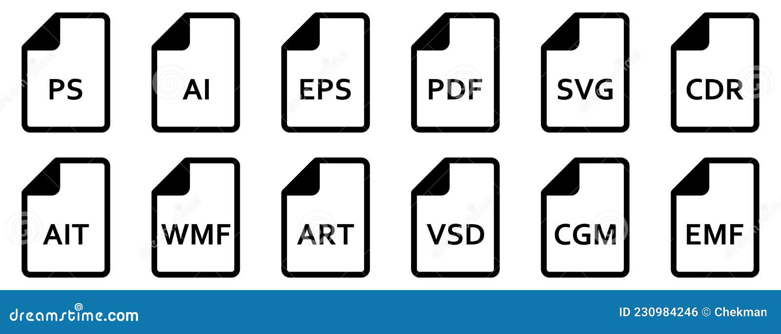 Vector File Formats. Set of Linear Icons. Vector Illustration Stock