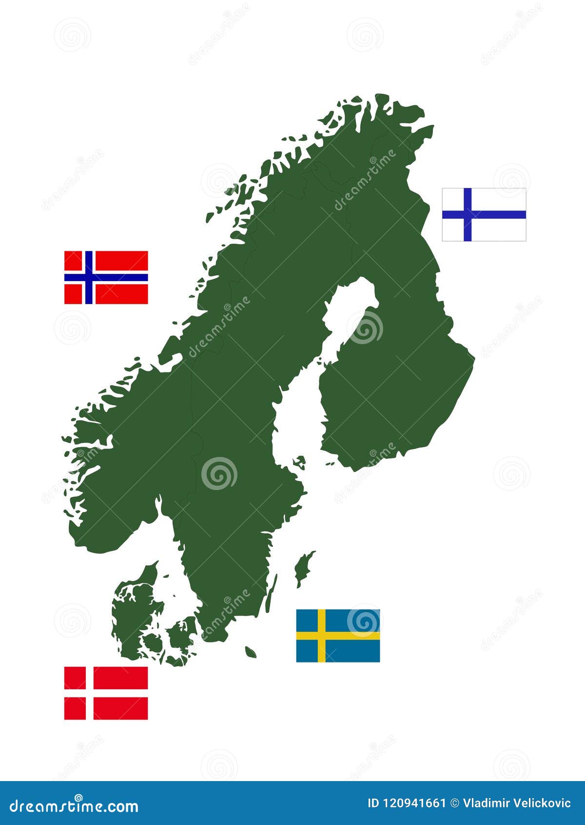 scandinavia map and flags - region in northern europe