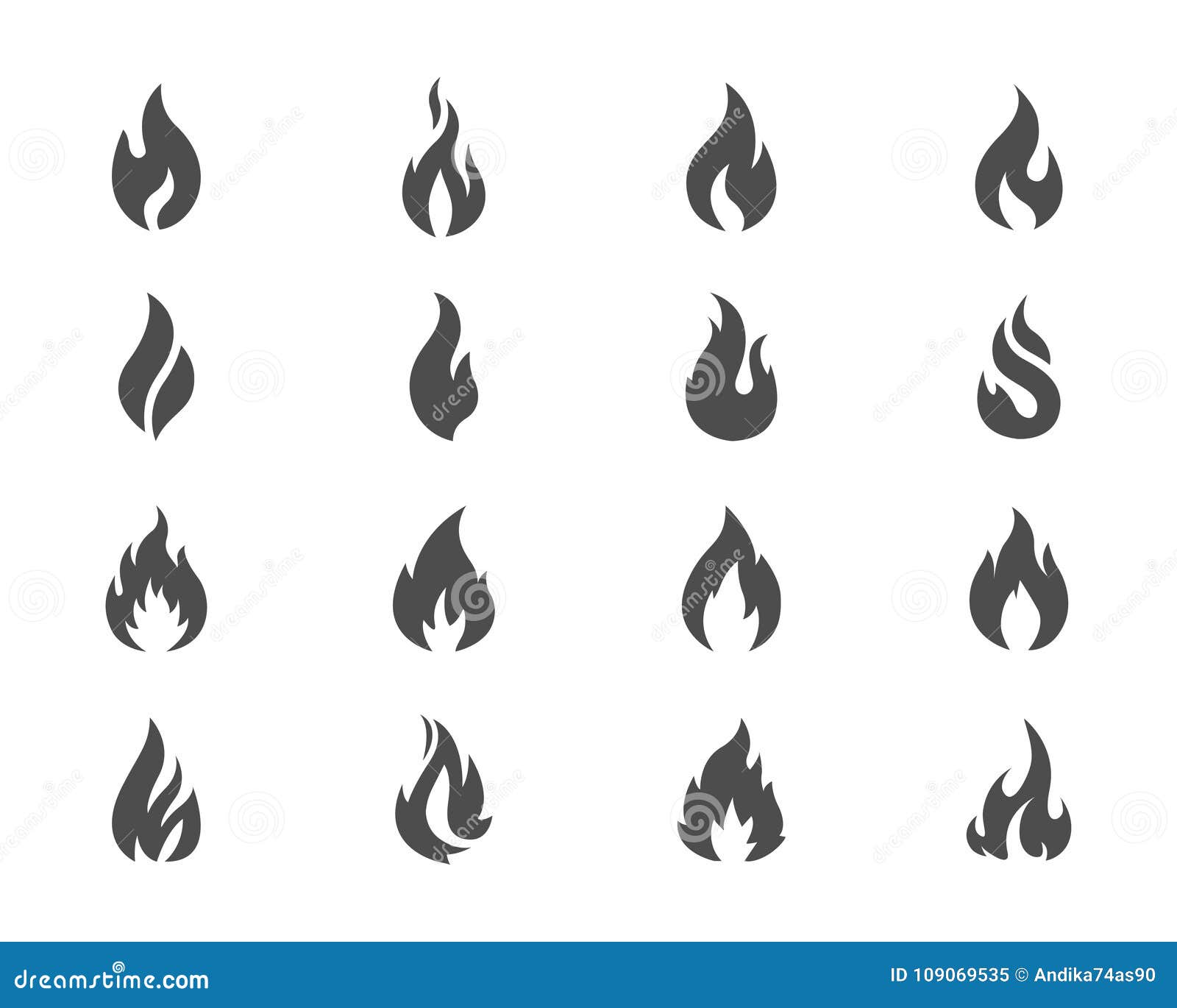  fire icons set grey on white