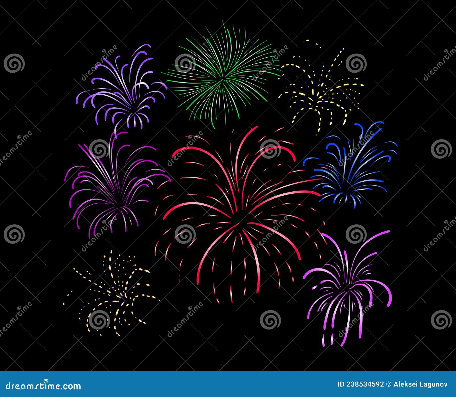 Vector Fireworks, Celebration Concept Background, Hand Drawn Stock ...