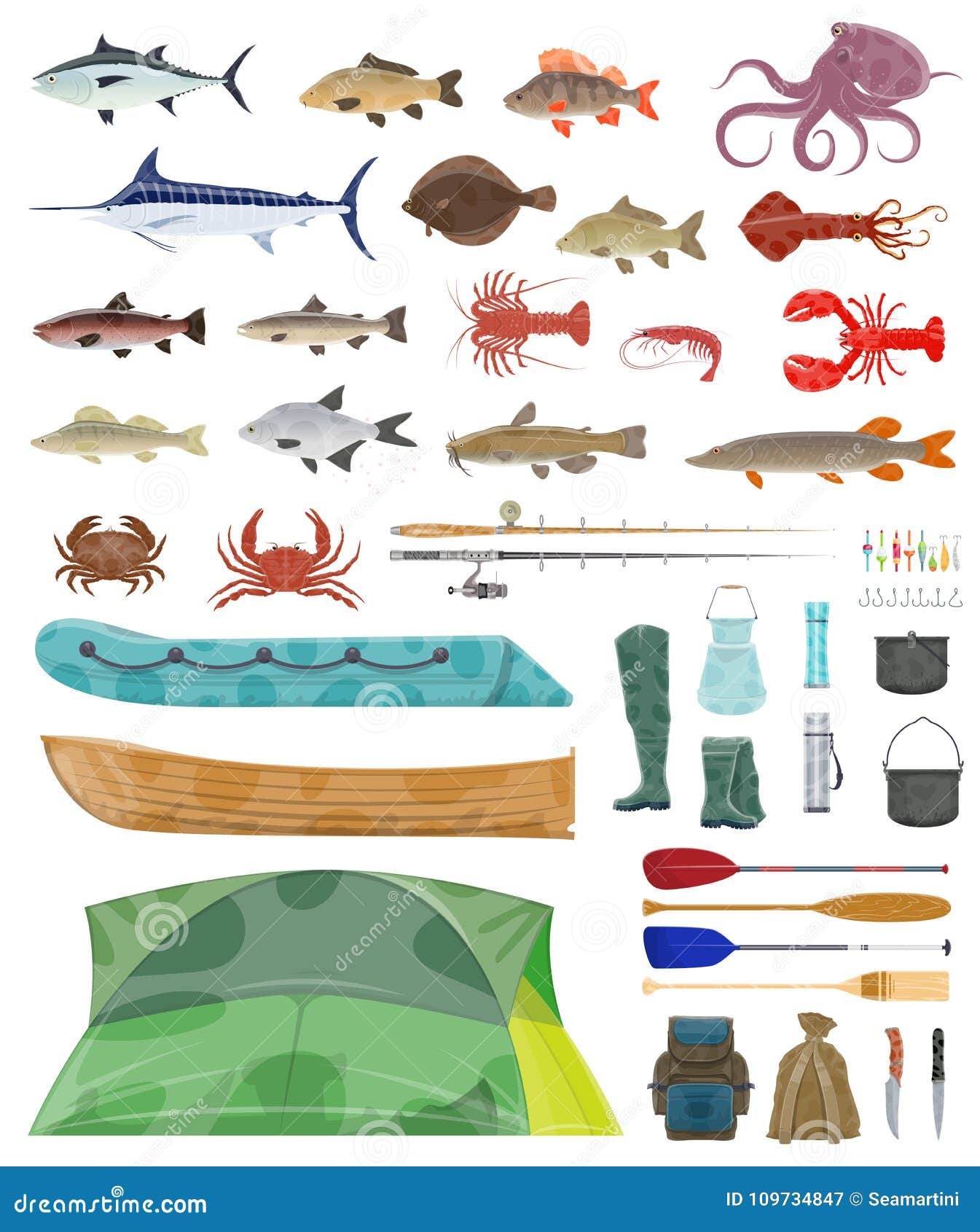 Premium Vector  Fisherman flat icons. fishing people with fish and  equipment vector set.