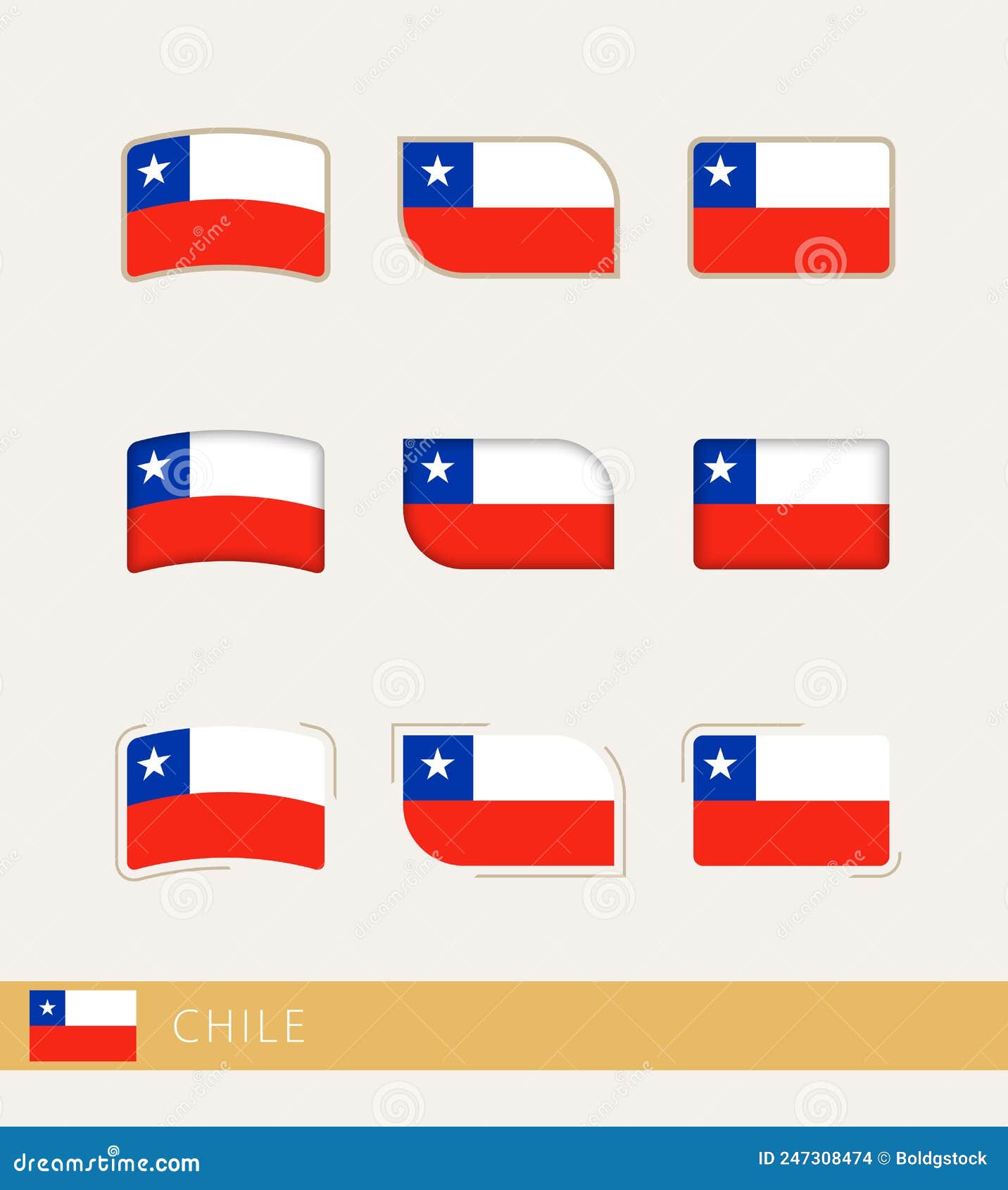 Vector Flags of Chile, Collection of Chile Flags Stock Vector