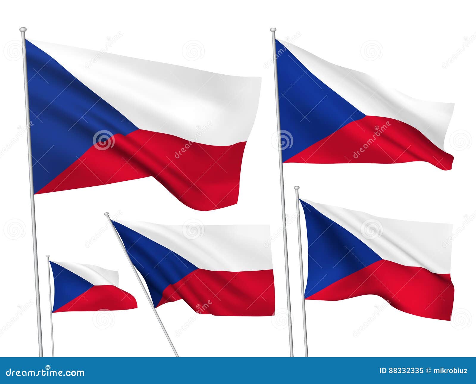 Vector flags of Czech Republic. Czech Republic vector flags set. 5 wavy 3D cloth pennants fluttering on the wind. EPS 8 created using gradient meshes isolated on white background. Five flagstaff design elements from world collection