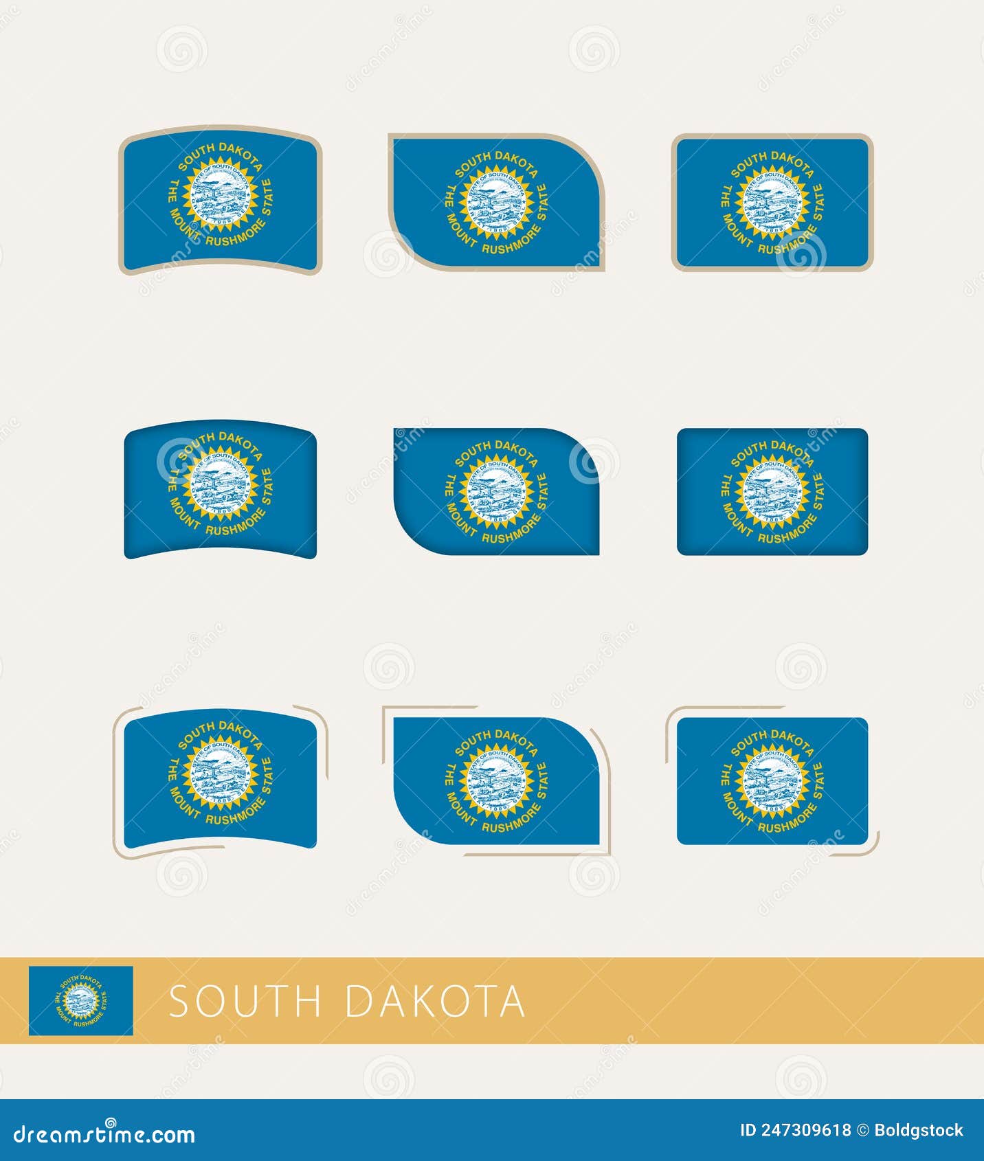 Vector Flags of South Dakota, Collection of South Dakota Flags Stock