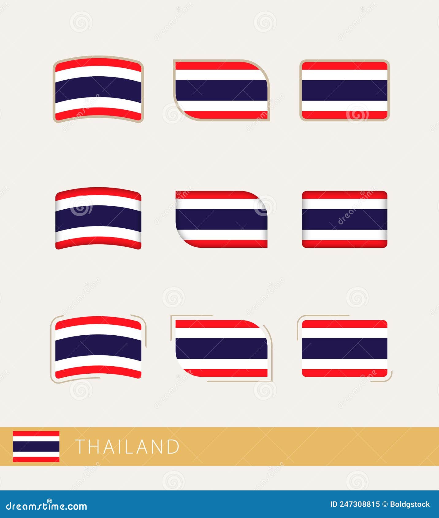 Vector Flags of Thailand, Collection of Thailand Flags Stock Vector
