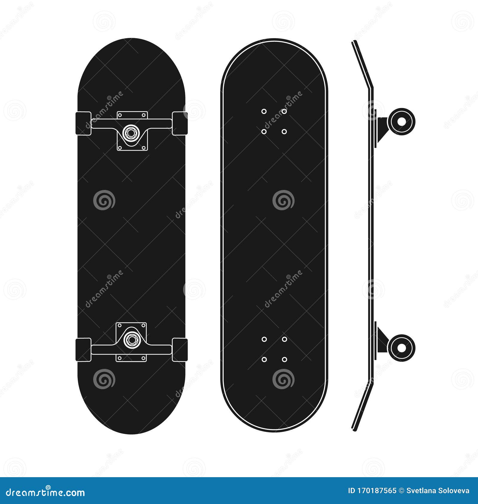 Vector Flat Black Outline Skateboard Set Stock Illustration
