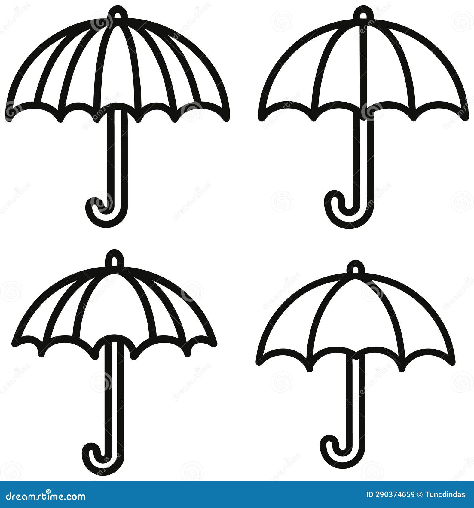 Vector Flat Black and White Umbrella Set Stock Illustration