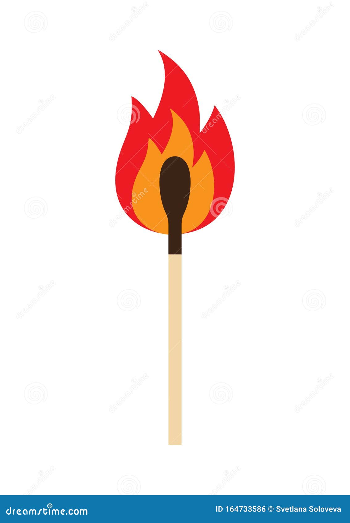 Vector Flat Cartoon Burning Fire Match Stock Vector Illustration of