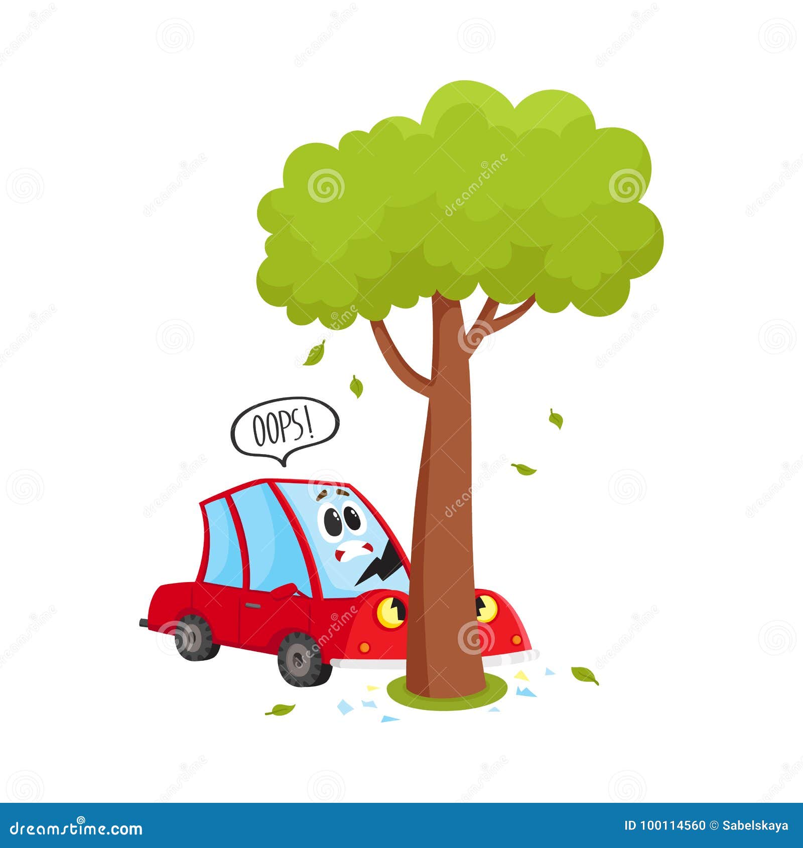 Cartoon vector illustration of car accident, crashing into the