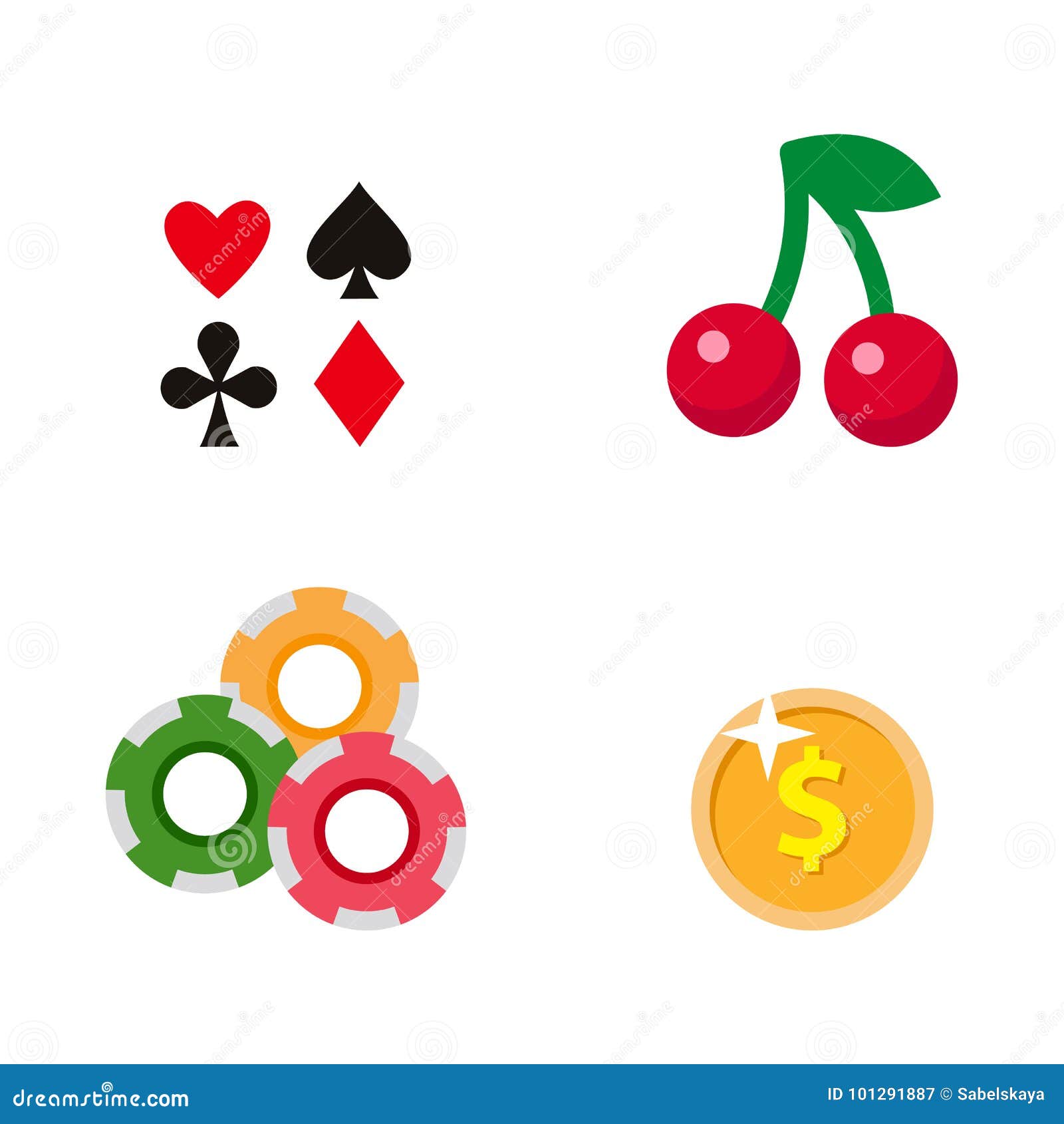 Casino icons in round shape flat style. Gambling set isolated on a