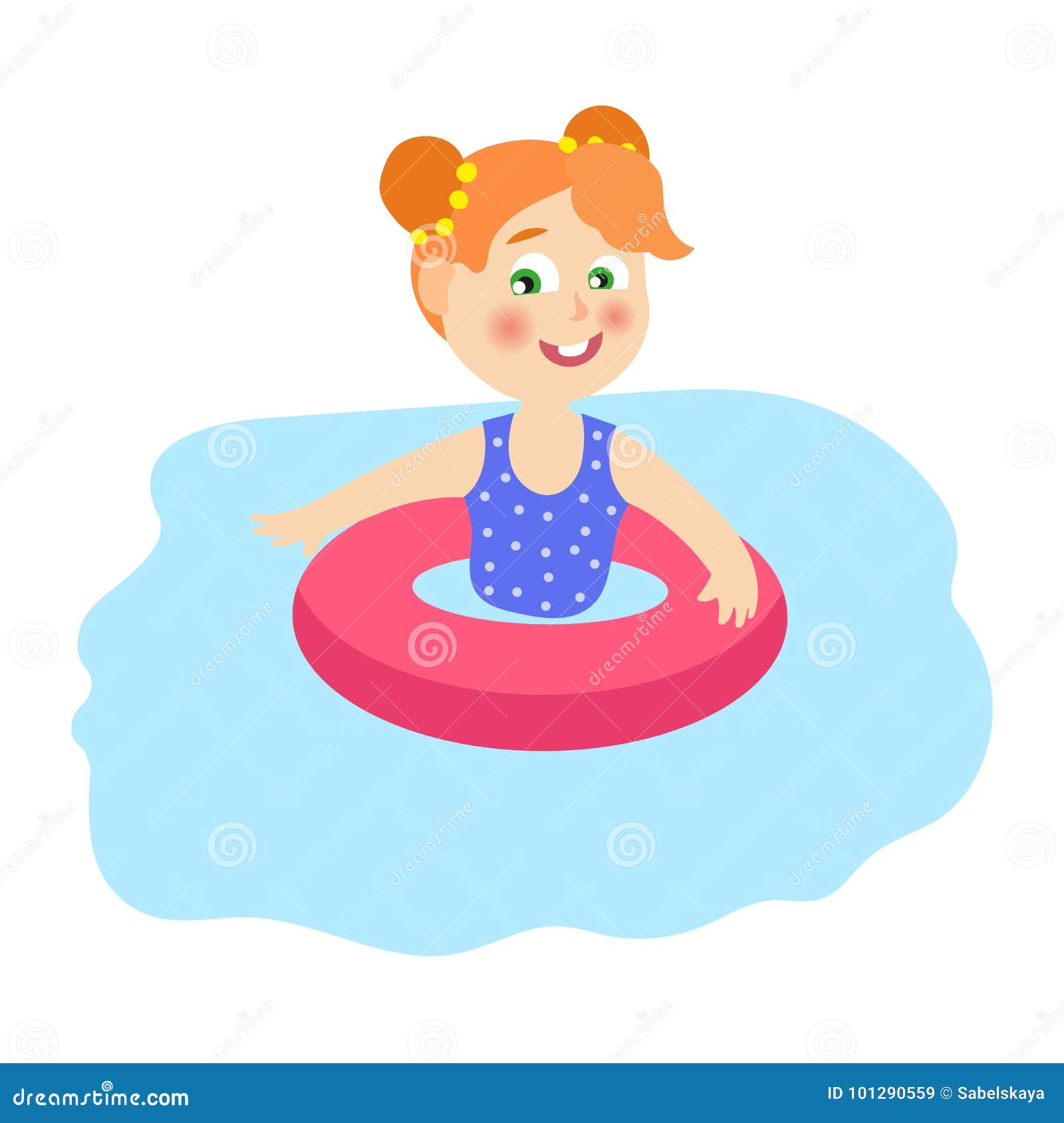 Vector Flat Girl in Inflatable Ring in Pool Stock Vector - Illustration ...